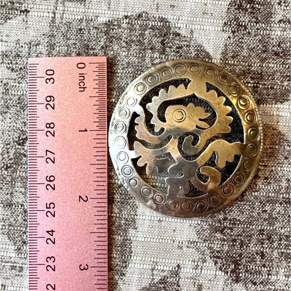Vintage Taxco Mexico Sterling Silver Brooch/Pendant With Ornate Cutout Design - Picture 6 of 15